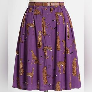 NWT ModCloth Purple Belted Skirt With Cheetah Print 🐆🐆